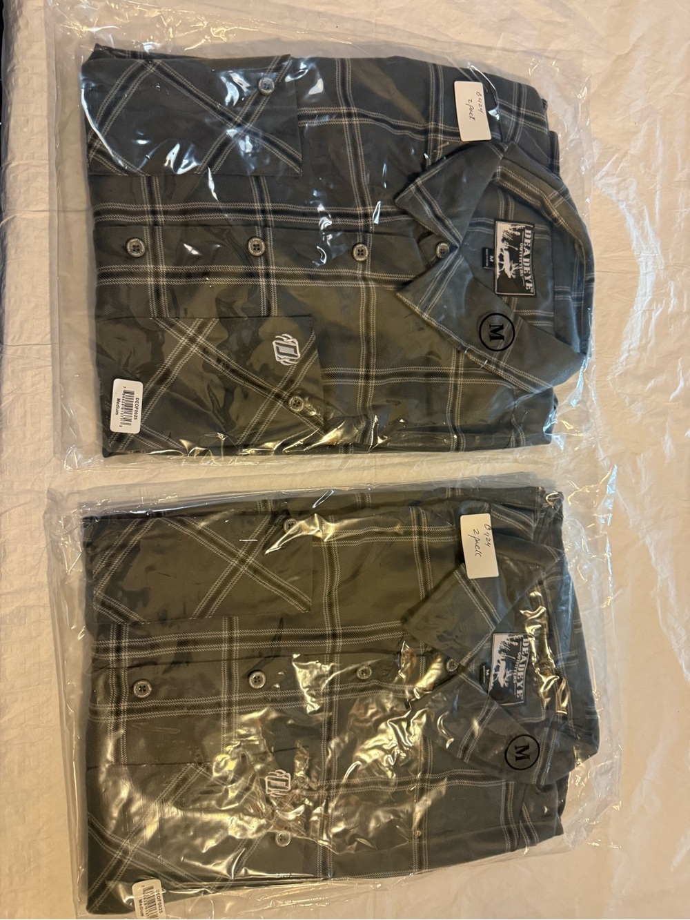 Men's Olive Green Plaid Button-Up Shirt - Pack